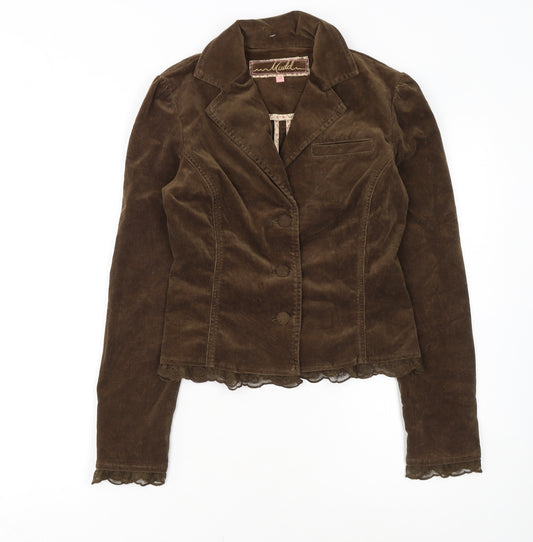 Mudd Women Brown Corduroy Blazer Jacket Small Cotton Blend Lace Trim