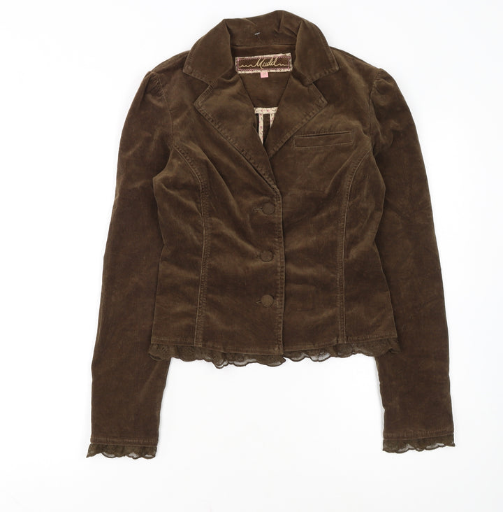 Mudd Women Brown Corduroy Blazer Jacket Small Cotton Blend Lace Trim