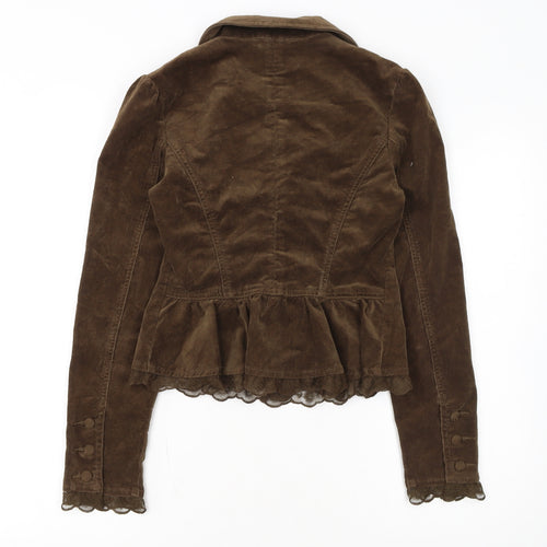 Mudd Women Brown Corduroy Blazer Jacket Small Cotton Blend Lace Trim