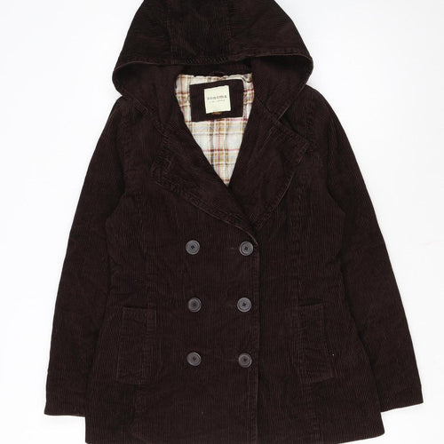 Sonoma Women Brown Corduroy Hooded Pea Coat Jacket Size S