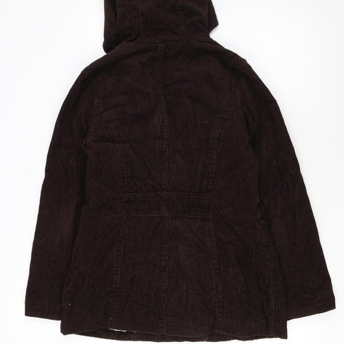 Sonoma Women Brown Corduroy Hooded Pea Coat Jacket Size S