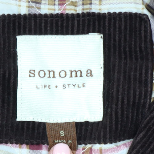 Sonoma Women Brown Corduroy Hooded Pea Coat Jacket Size S