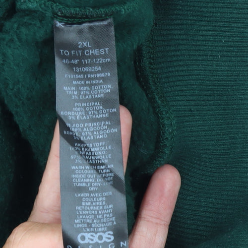 ASOS Design Men's Green 2XL Pullover Hoodie Cotton Fleece
