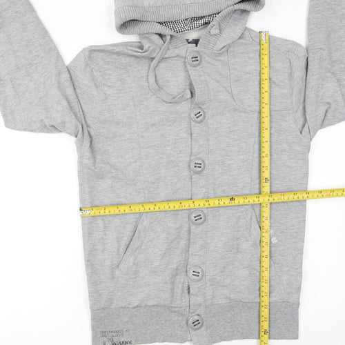 RYSD Men's Grey Button Cardigan Hoodie Size S Regular Fit