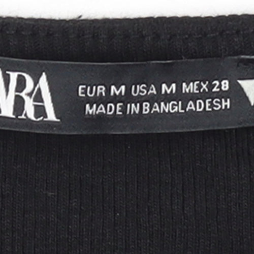 ZARA Womens Black Cropped V-Neck Ruched T-Shirt Size 12