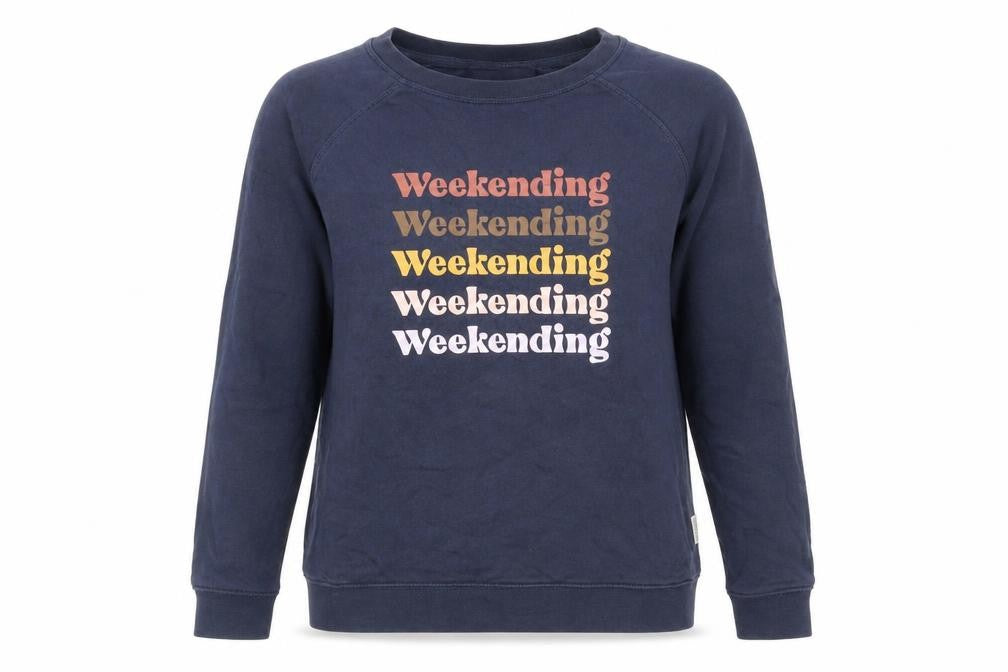 Front view of FatFace women’s navy weekend graphic cotton sweatshirt uk 6
