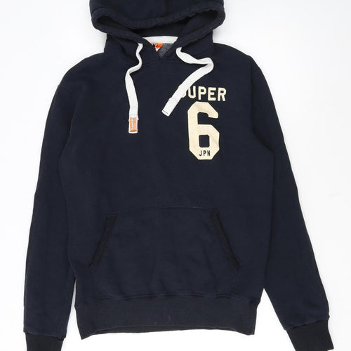 Superdry Men's Blue Pullover Hoodie L Logo Graphic Cotton Blend