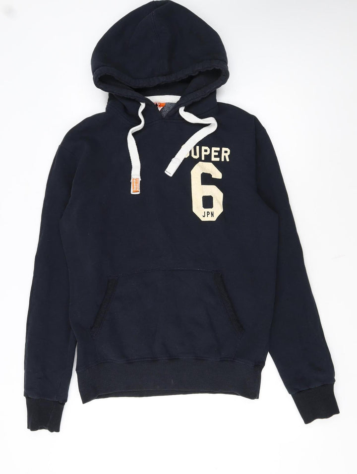 Superdry Men's Blue Pullover Hoodie L Logo Graphic Cotton Blend