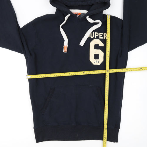 Superdry Men's Blue Pullover Hoodie L Logo Graphic Cotton Blend