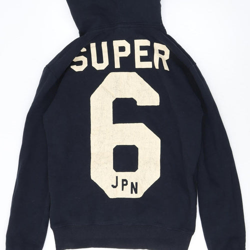 Superdry Men's Blue Pullover Hoodie L Logo Graphic Cotton Blend