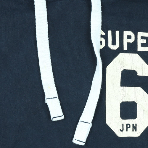 Superdry Men's Blue Pullover Hoodie L Logo Graphic Cotton Blend