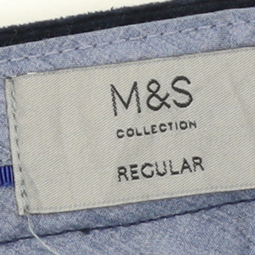 Marks and Spencer Men's Blue Corduroy Regular Fit Trousers Size 32