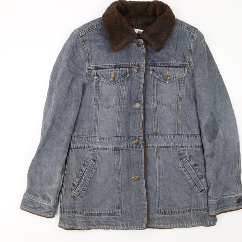 Marvin Richards Women's Blue Denim Faux Fur Collar Jacket Size M