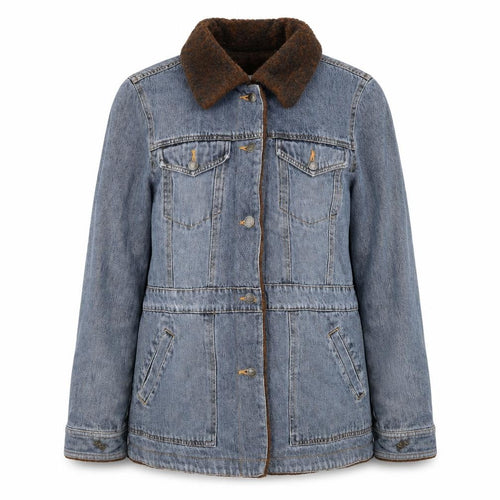 Marvin Richards Women's Blue Denim Faux Fur Collar Jacket Size M
