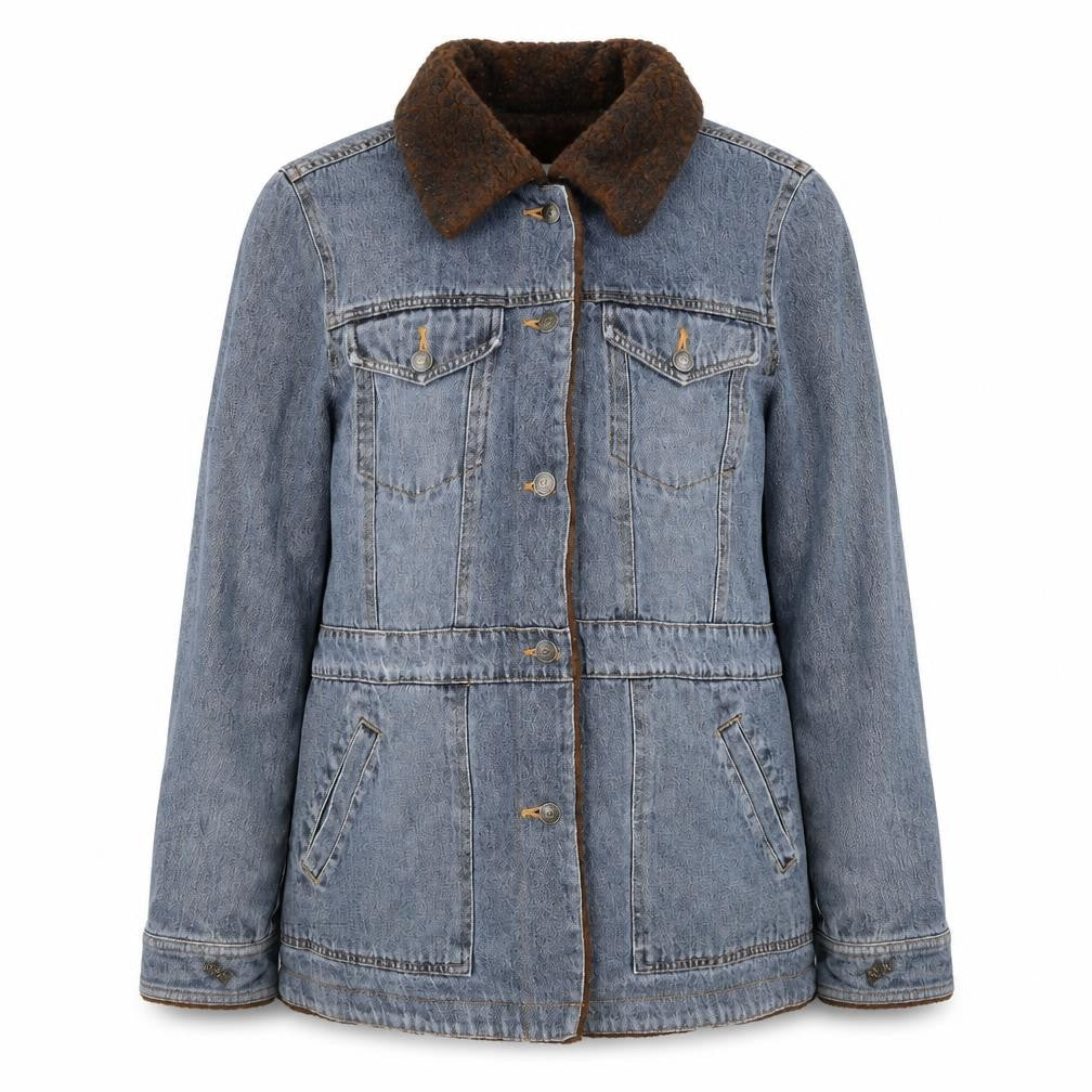 Marvin Richards Women's Blue Denim Faux Fur Collar Jacket Size M