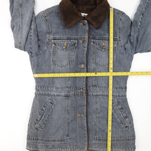 Marvin Richards Women's Blue Denim Faux Fur Collar Jacket Size M