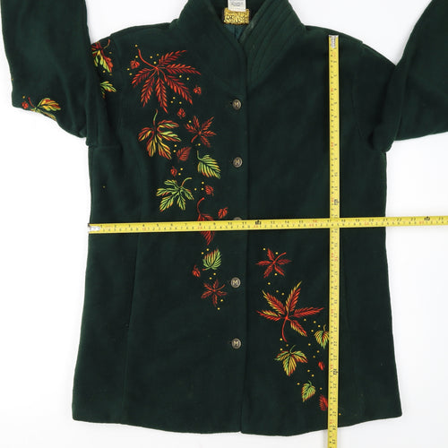 Bob Mackie Women Green Embroidered Floral Fleece Jacket M