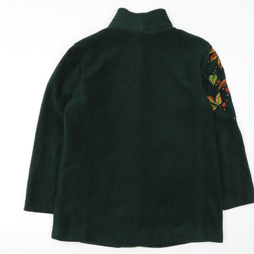 Bob Mackie Women Green Embroidered Floral Fleece Jacket M