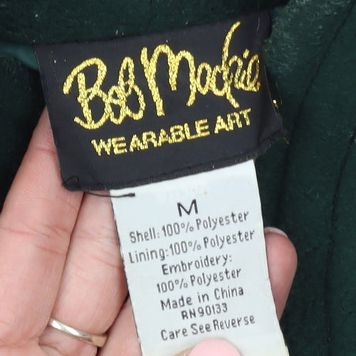 Bob Mackie Women Green Embroidered Floral Fleece Jacket M