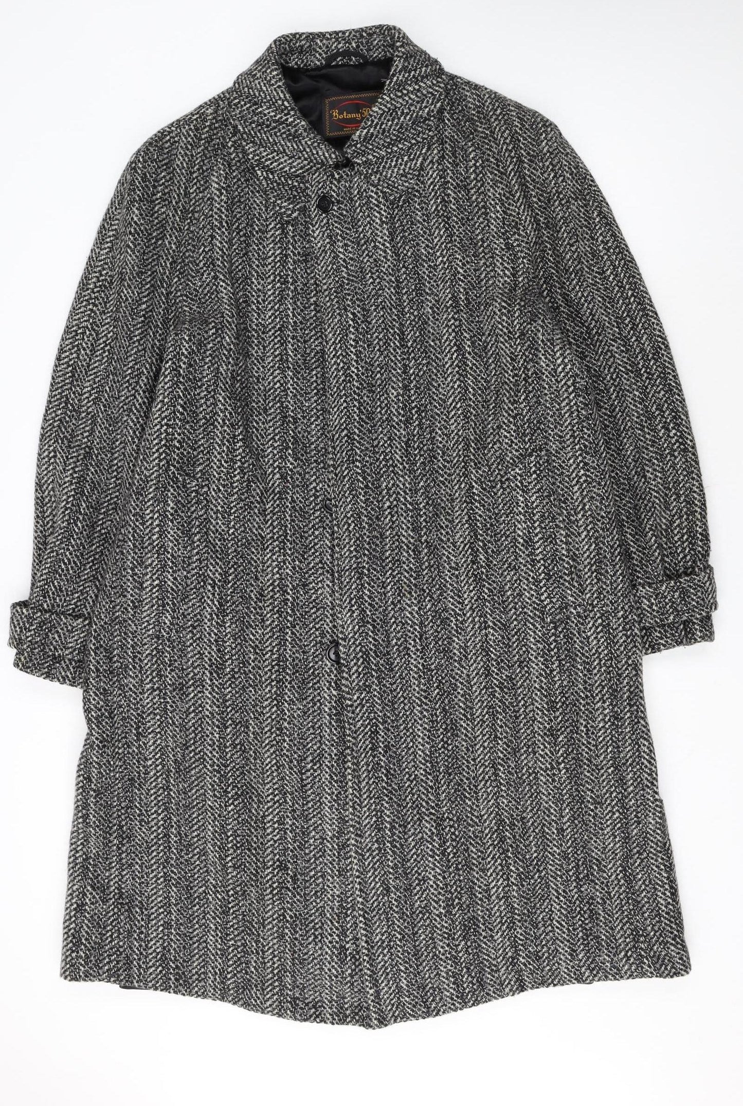 Botany 500 Women's Grey Herringbone Wool Long Overcoat Size 16