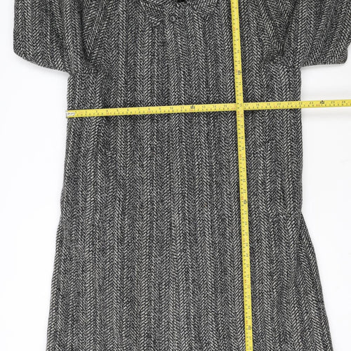 Botany 500 Women's Grey Herringbone Wool Long Overcoat Size 16