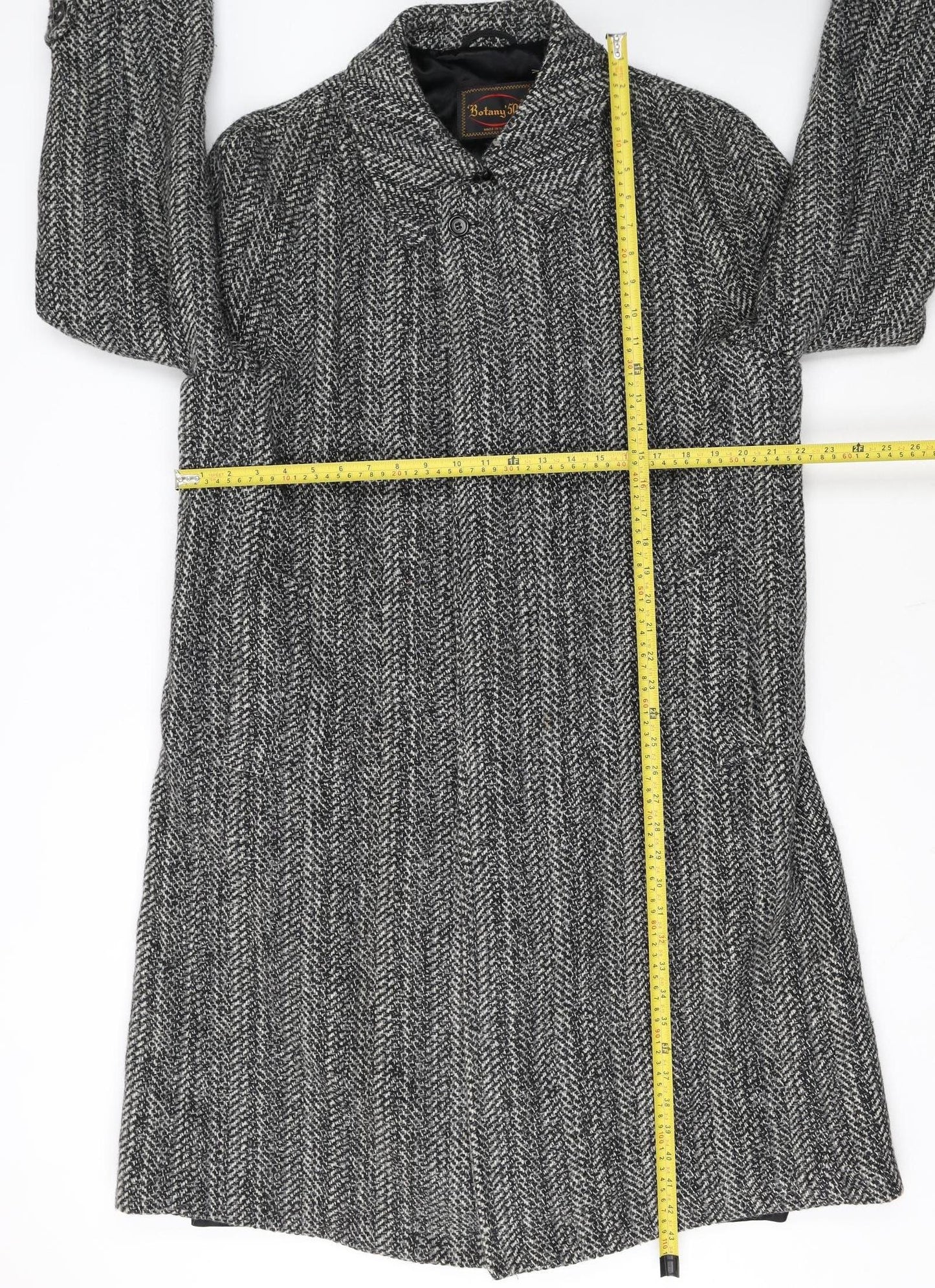 Botany 500 Women's Grey Herringbone Wool Long Overcoat Size 16