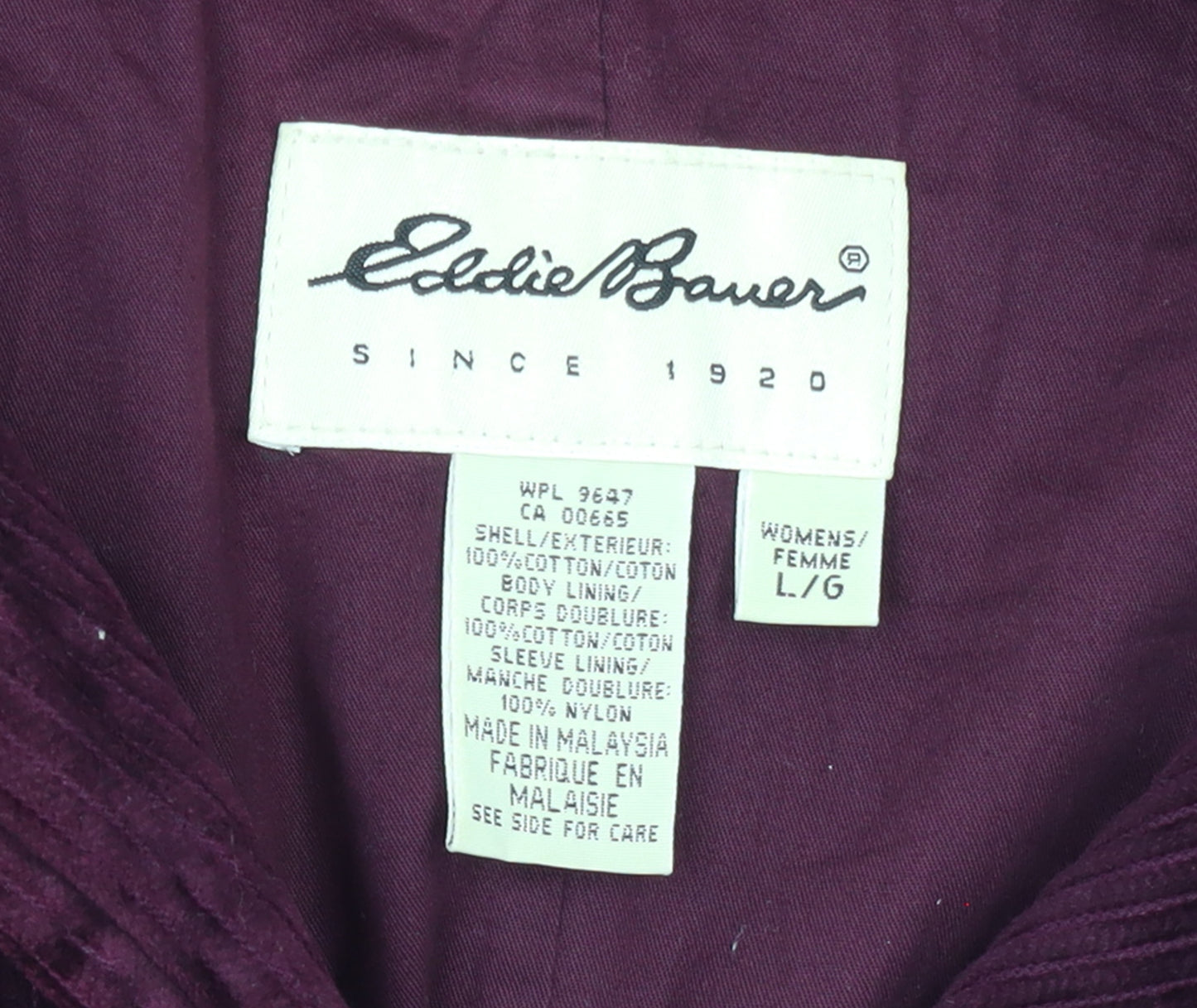 Eddie Bauer Womens Purple Corduroy Button Basic Jacket Size L
