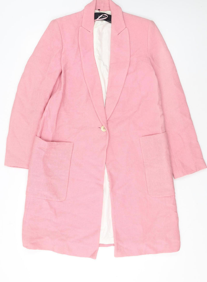 Zara Basic Women Pink Long Blazer Coat XS Linen Blend Lined
