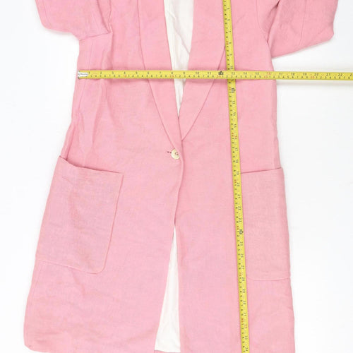 Zara Basic Women Pink Long Blazer Coat XS Linen Blend Lined
