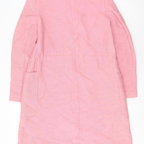 Zara Basic Women Pink Long Blazer Coat XS Linen Blend Lined
