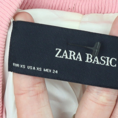 Zara Basic Women Pink Long Blazer Coat XS Linen Blend Lined