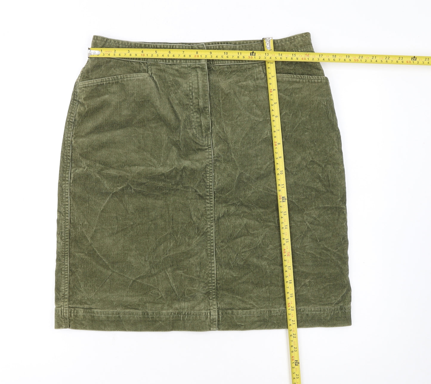 Jones Sport Women Green Corduroy Pencil Skirt Size 12 Stretch