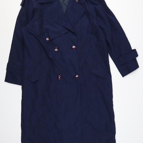 Sequence Women's Blue Polyester Trench Coat Size 10 Long Lined Classic