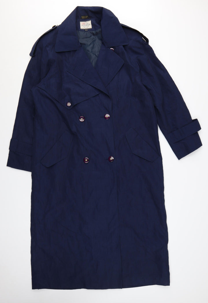 Sequence Women's Blue Polyester Trench Coat Size 10 Long Lined Classic