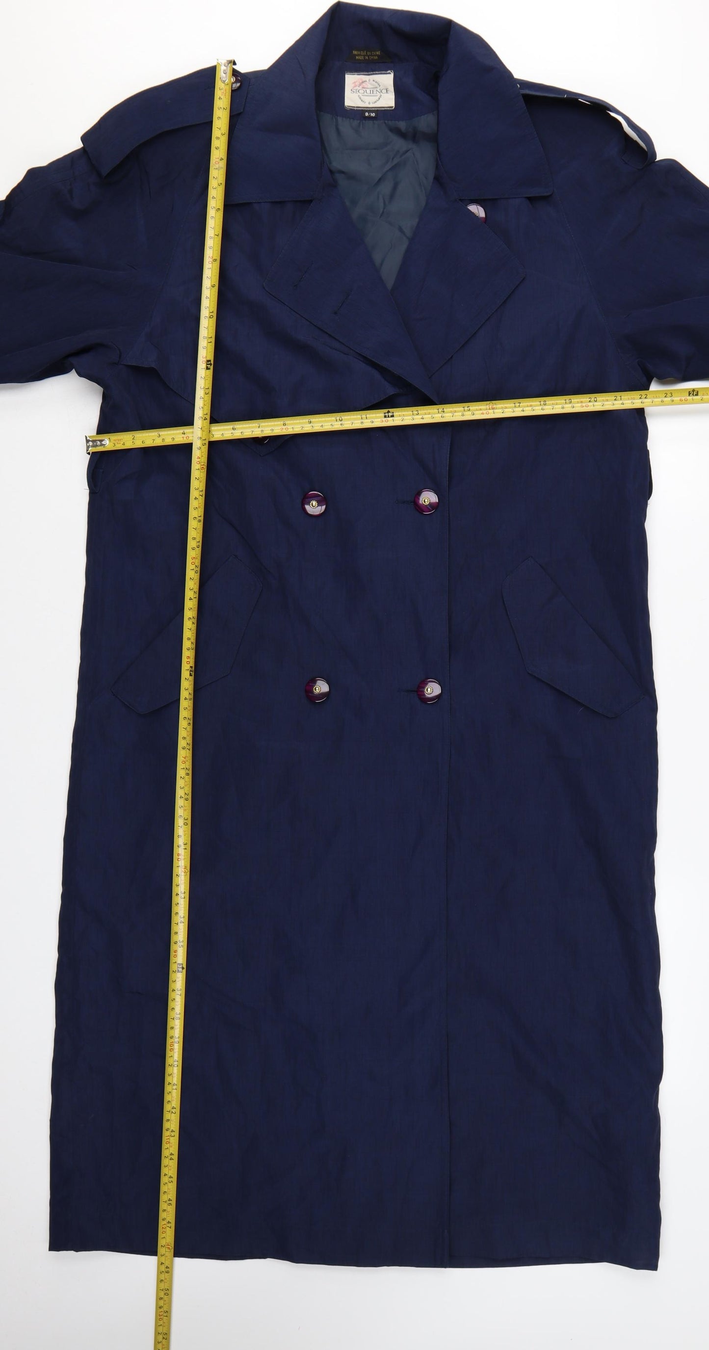 Sequence Women's Blue Polyester Trench Coat Size 10 Long Lined Classic
