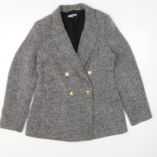 H&M Women Grey Double-Breasted Blazer Gold Buttons Size S