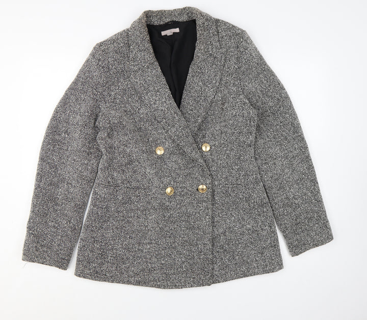 H&M Women Grey Double-Breasted Blazer Gold Buttons Size S