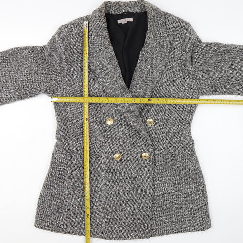 H&M Women Grey Double-Breasted Blazer Gold Buttons Size S