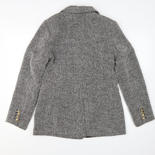 H&M Women Grey Double-Breasted Blazer Gold Buttons Size S
