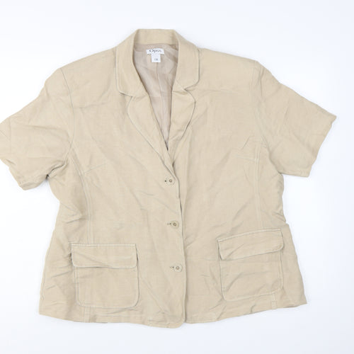 Opus Women’s Beige Linen Blend Short Sleeve Single Breasted Jacket Size 18