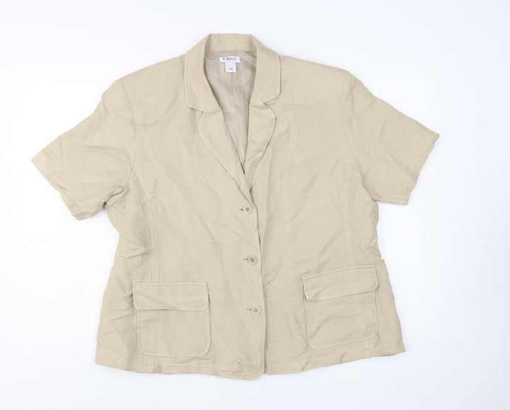 Opus Women’s Beige Linen Blend Short Sleeve Single Breasted Jacket Size 18
