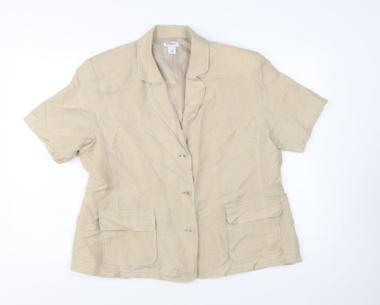 Opus Women’s Beige Linen Blend Short Sleeve Single Breasted Jacket Size 18