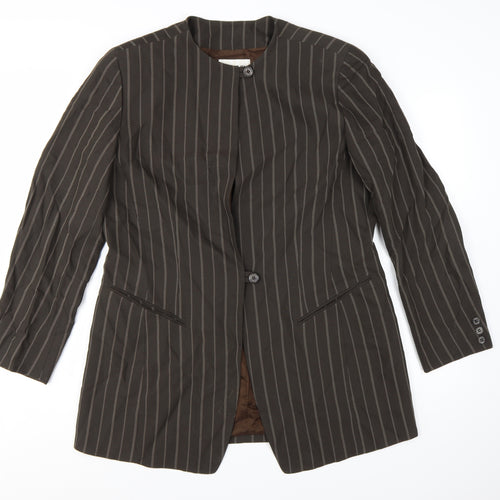 Emanuel Ungaro Brown Pinstripe Long Blazer Jacket Women's Size 14