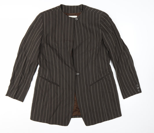 Emanuel Ungaro Brown Pinstripe Long Blazer Jacket Women's Size 14