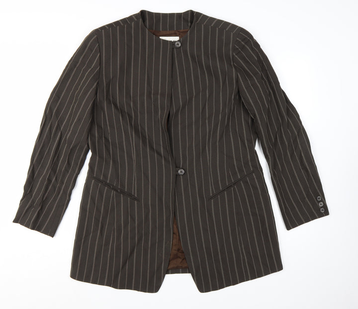 Emanuel Ungaro Brown Pinstripe Long Blazer Jacket Women's Size 14