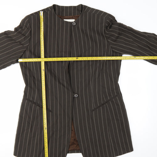 Emanuel Ungaro Brown Pinstripe Long Blazer Jacket Women's Size 14
