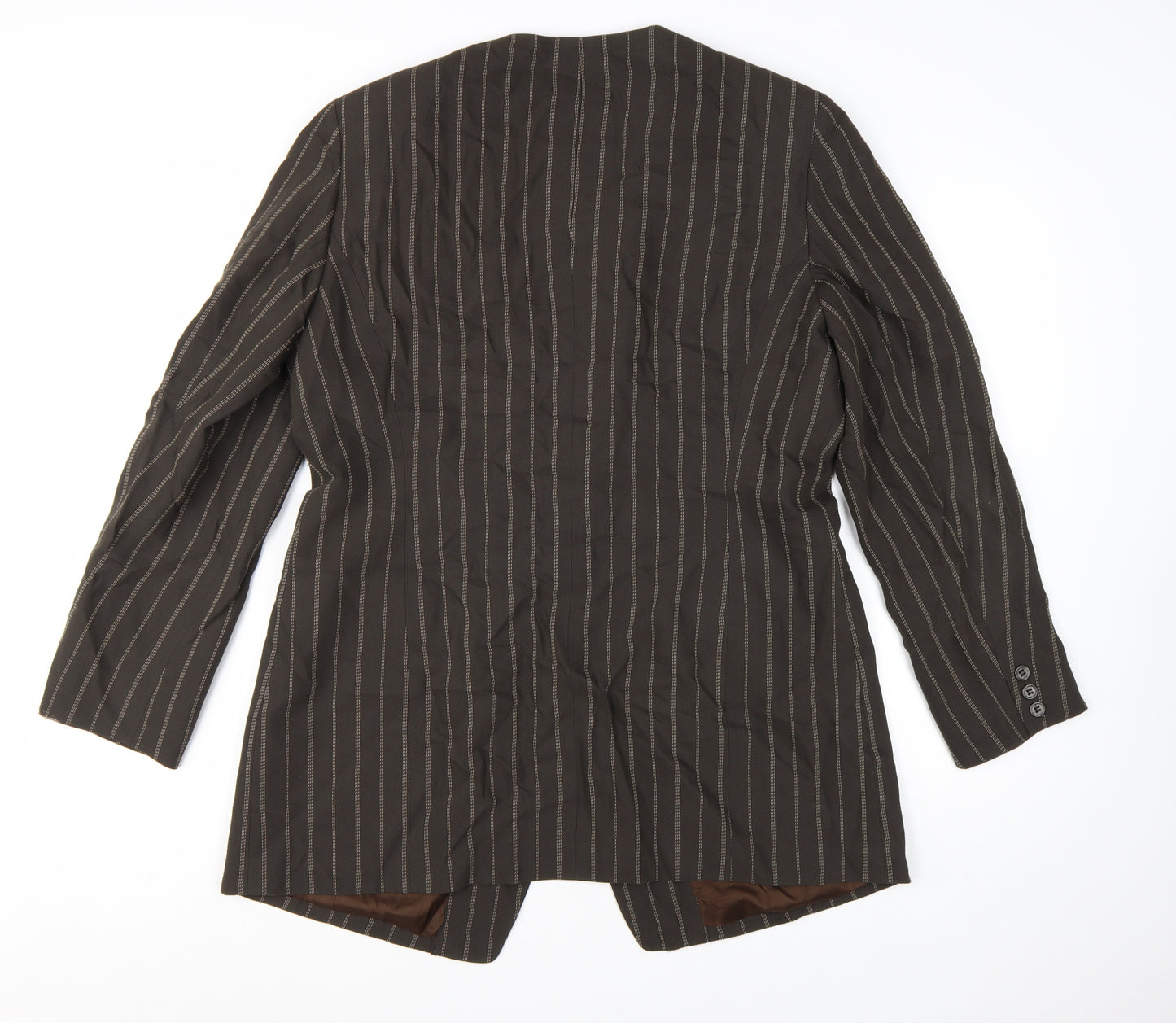 Emanuel Ungaro Brown Pinstripe Long Blazer Jacket Women's Size 14