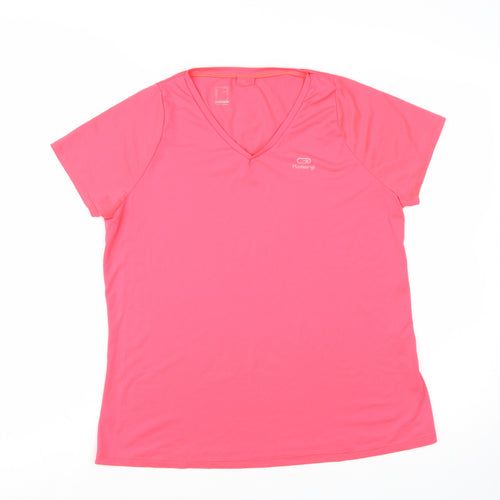 Kalenji Women Pink Short Sleeve V-Neck Running T-Shirt Size 16