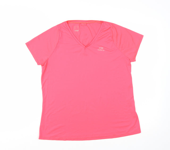 Kalenji Women Pink Short Sleeve V-Neck Running T-Shirt Size 16