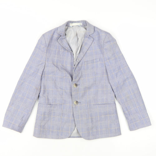 Marks and Spencer Boys Blue Check Blazer 6-7 Years Formal Two-Button Jacket